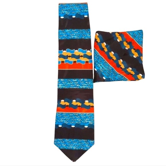 Neck Tie and Pocket Square Set Pop Art Abstract Colorful Geometric - Picture 1 of 8